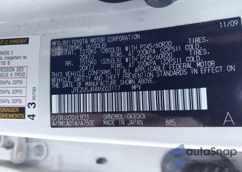 2010 Toyota 4Runner Limited V6 z USA, uszkodzony, nr VIN JTEZU5JR4A5003117